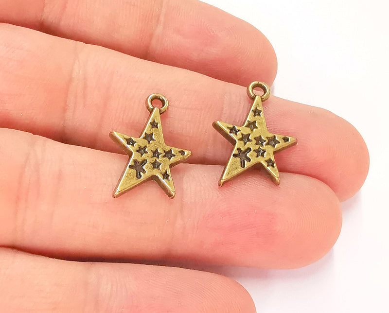 10 Star Charms Antique Bronze Charms (20x14mm) G22163
