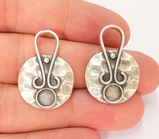 2 Silver Charms Blank Bezel Resin Bezel Mosaic Mountings Antique Silver Plated Charms (29x20mm) ( 6mm Bezel Inner Size)  G22165