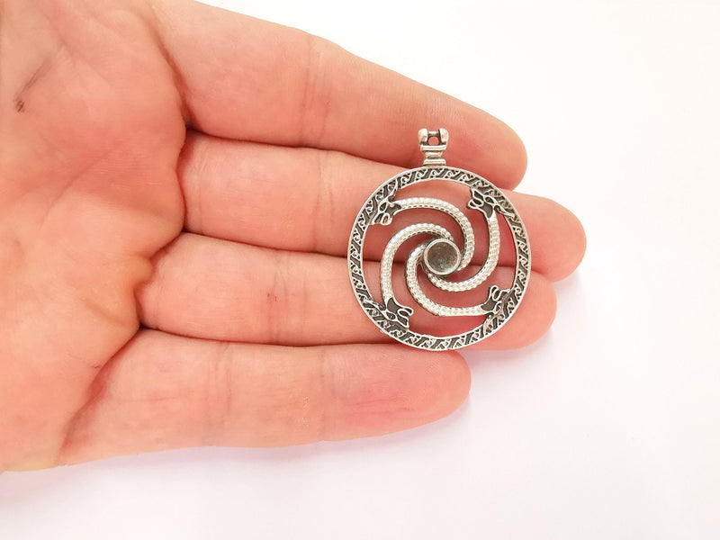 2 Silver Snake Charms Blank Bezel Resin Bezel Mosaic Mountings Antique Silver Plated Charms (40x33mm) ( 6mm Bezel Inner Size)  G22167