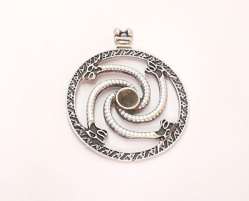 2 Silver Snake Charms Blank Bezel Resin Bezel Mosaic Mountings Antique Silver Plated Charms (40x33mm) ( 6mm Bezel Inner Size)  G22167