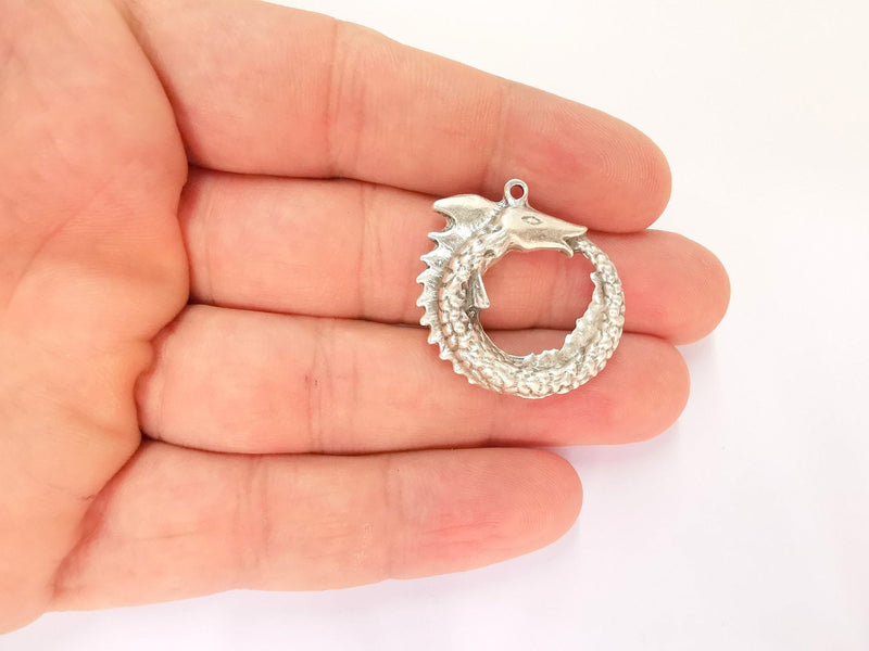 2 Dragon Charms Antique Silver Plated Charms (29x26mm)  G22170