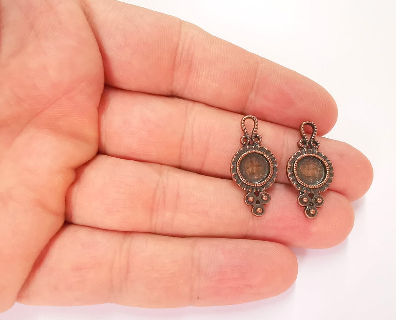 10 Copper Charm Cabochon Blank Bezel Antique Copper Plated Charm (27x13mm) (8mm Blank size) G13564