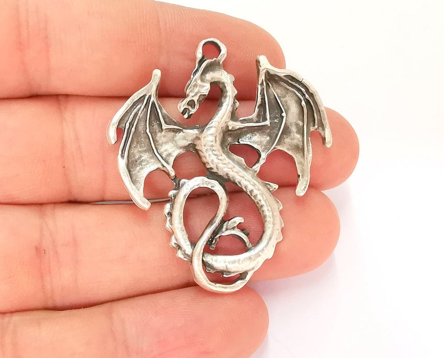 2 Dragon Charms Antique Silver Plated Charms (45x40mm)  G22172