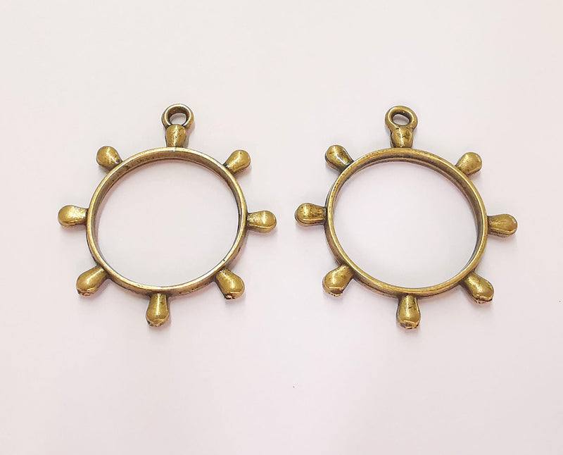 2 Ship Steering Wheel Charms Antique Bronze Plated Charm (39x34mm) G22176