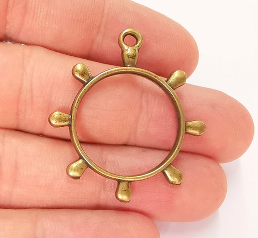 2 Ship Steering Wheel Charms Antique Bronze Plated Charm (39x34mm) G22176