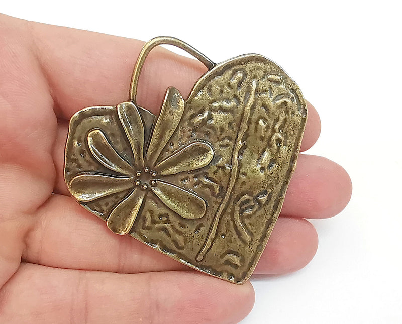 Heart Flower Pendant Antique Bronze Plated Pendant (66x65mm)  G21665