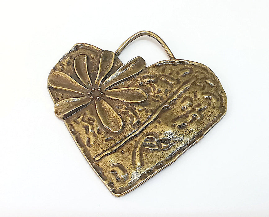 Heart Flower Pendant Antique Bronze Plated Pendant (66x65mm)  G21665