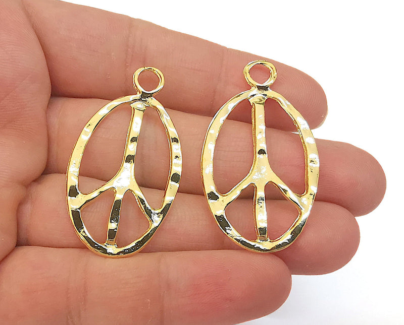 2 Peace Charms Shiny Gold Plated Charms (46x26mm)  G21668