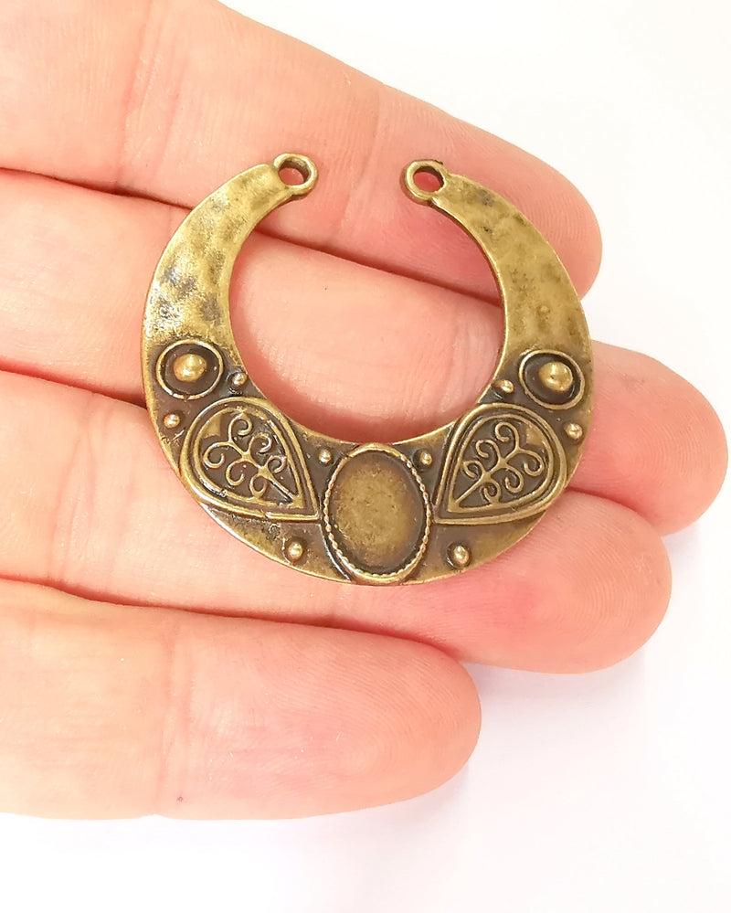 2 Antique Bronze Charm Connector Cabochon Blank Bezel Antique Bronze Plated Charm (41x40mm) (10x8mm Blank size) G22180