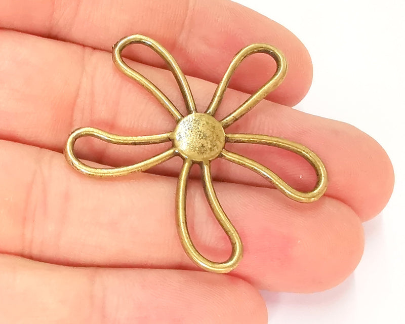 2 Flower Charms Antique Bronze Plated Charms (43x42mm)  G22185