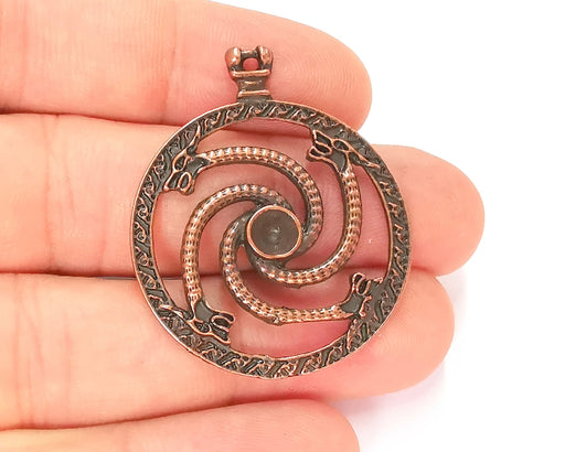 2 Dragons Charm Connector Cabochon Blank Bezel Antique Copper Plated Charm (41x34mm) (5mm Blank size) G22186