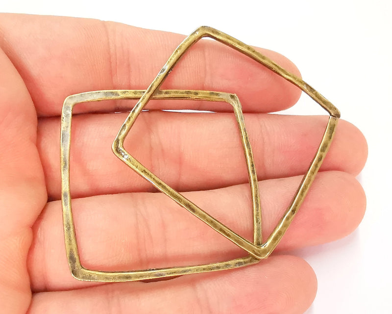 2 Square Connector Antique Bronze Charm Antique Bronze Plated Metal Charms (42mm) G22188