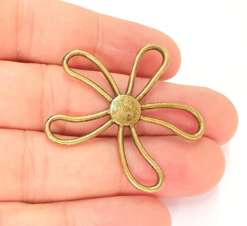 2 Flower Charms Antique Bronze Plated Charms (43x42mm)  G22185