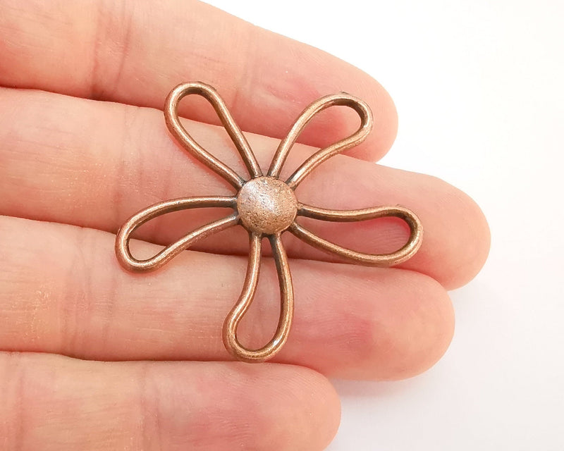 2 Flower Charms Antique Copper Plated Charms (42x42mm)  G22213