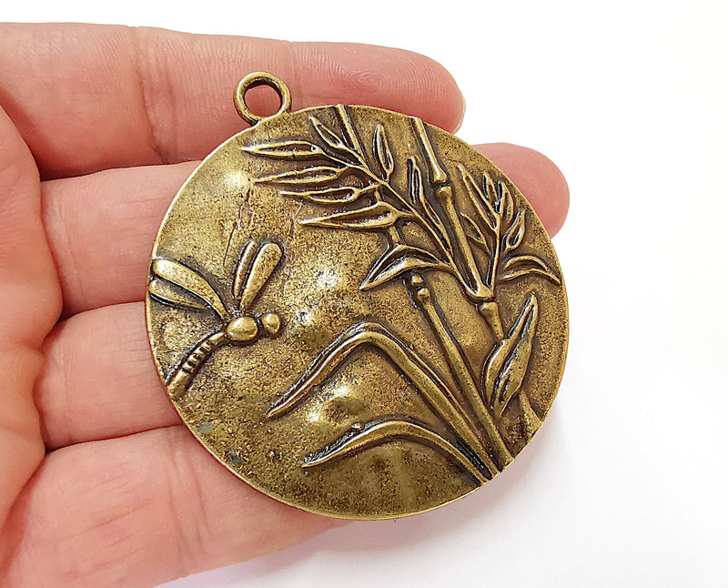 Dragonfly Plant Pendant Antique Bronze Plated Pendant (67x60mm)  G21673