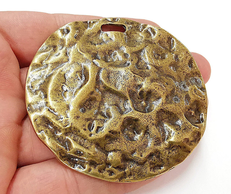 Hammered Pendant Antique Bronze Plated Pendant (74mm) G21678