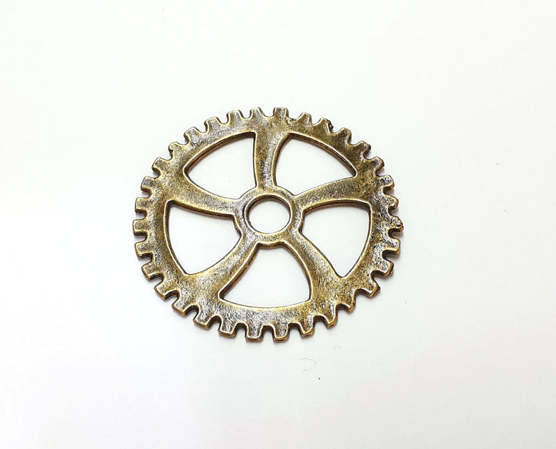 2 Gearwheel Charms Antique Bronze Plated Charms (40mm)  G21681