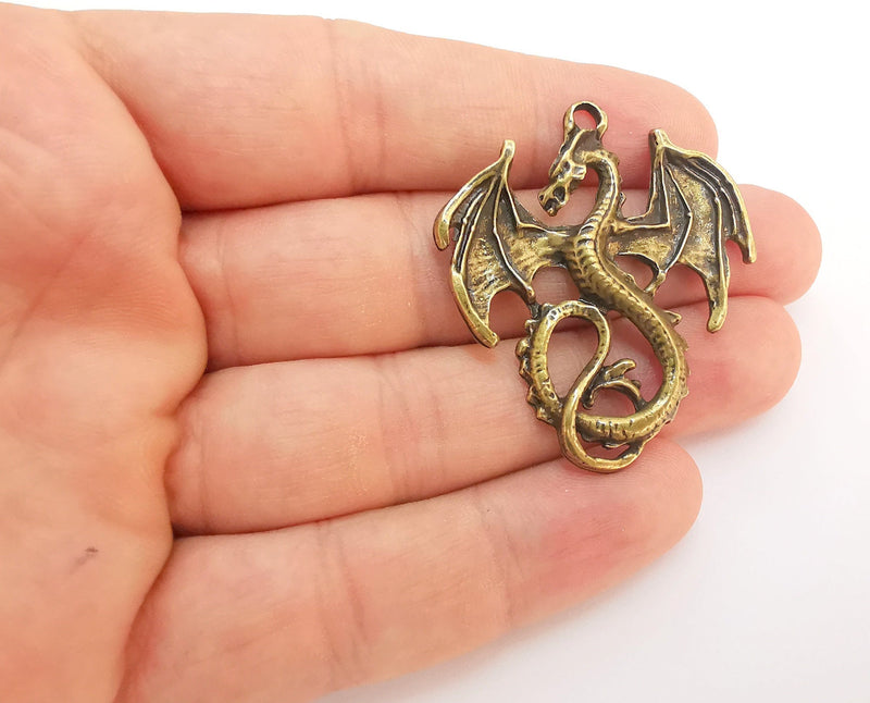 2 Dragon Charms Antique Bronze Plated Charms (45x40mm) G21961