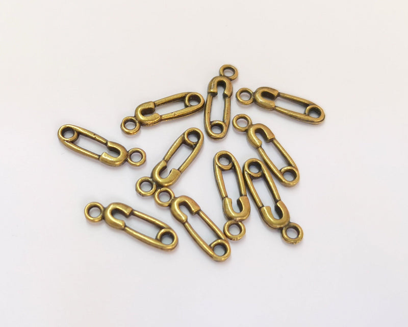 20 Safety pin Shape Charms Antique Bronze Plated Charms (19x6mm) G22229