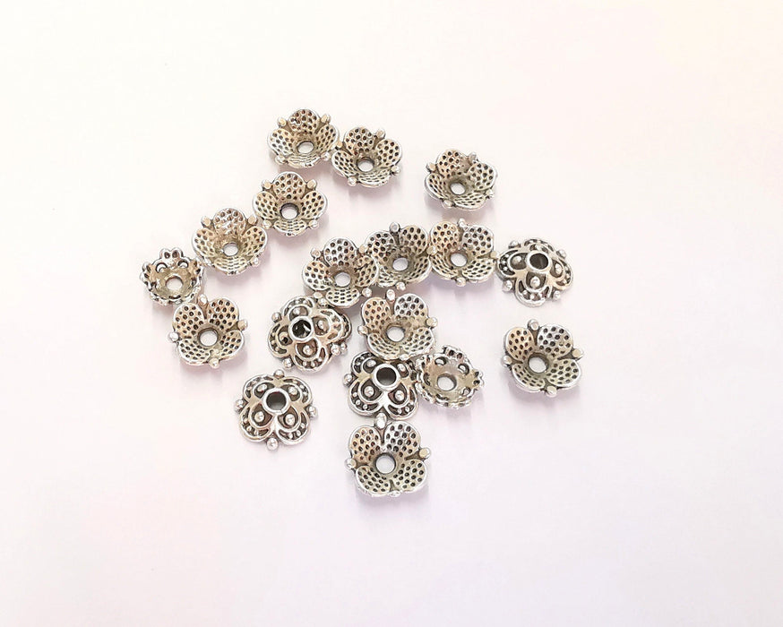 20 Flower Bead Caps Antique Silver Plated Bead Caps , Findings  (10 mm)  G22231