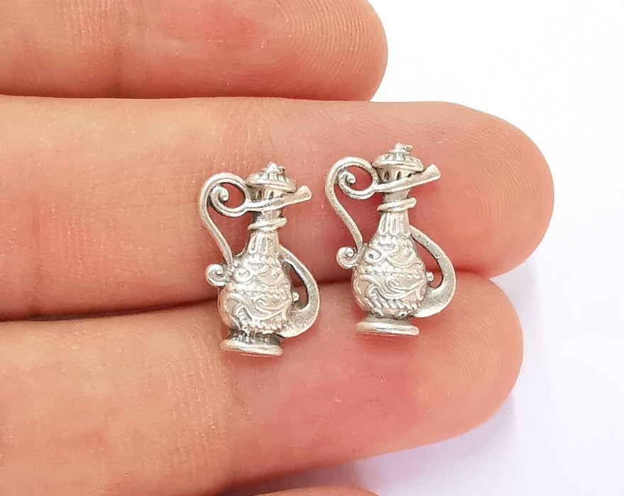 10 Persian Coffee Pod Double Sided Antique Silver Plated Charms (17x10mm)  G22238