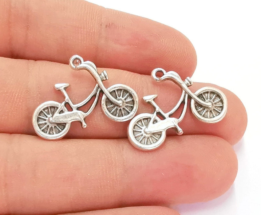 10 Bicycle Charms Antique Silver Plated Charms (26x18mm)  G22240