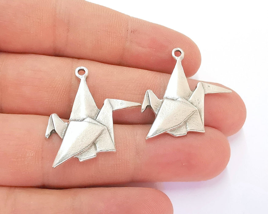 4 Origami Charms Antique Silver Plated Charms (32x29mm)  G22241