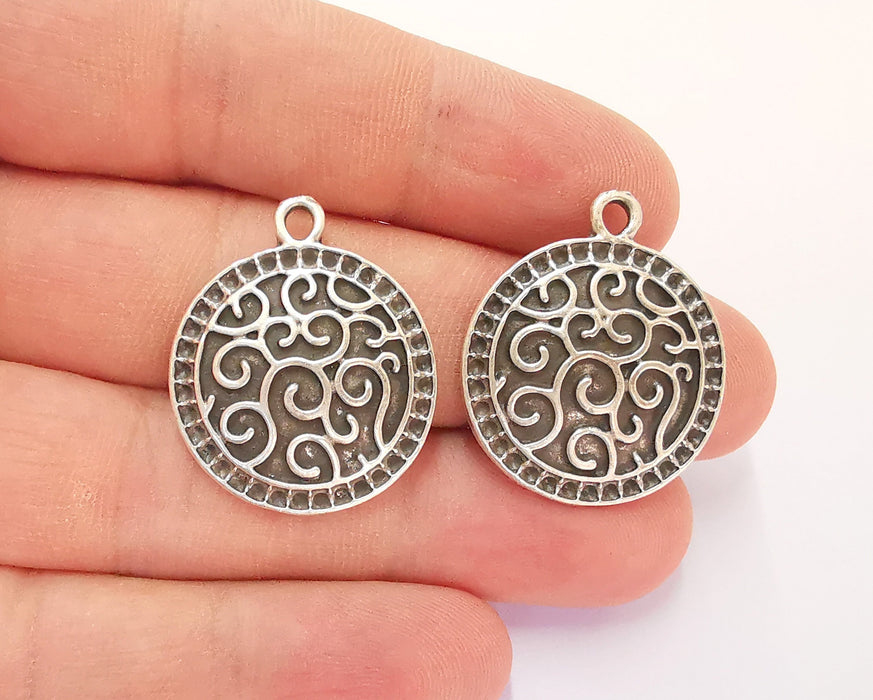 2 Silver Charms Antique Silver Plated Charms (30x25mm) G22242