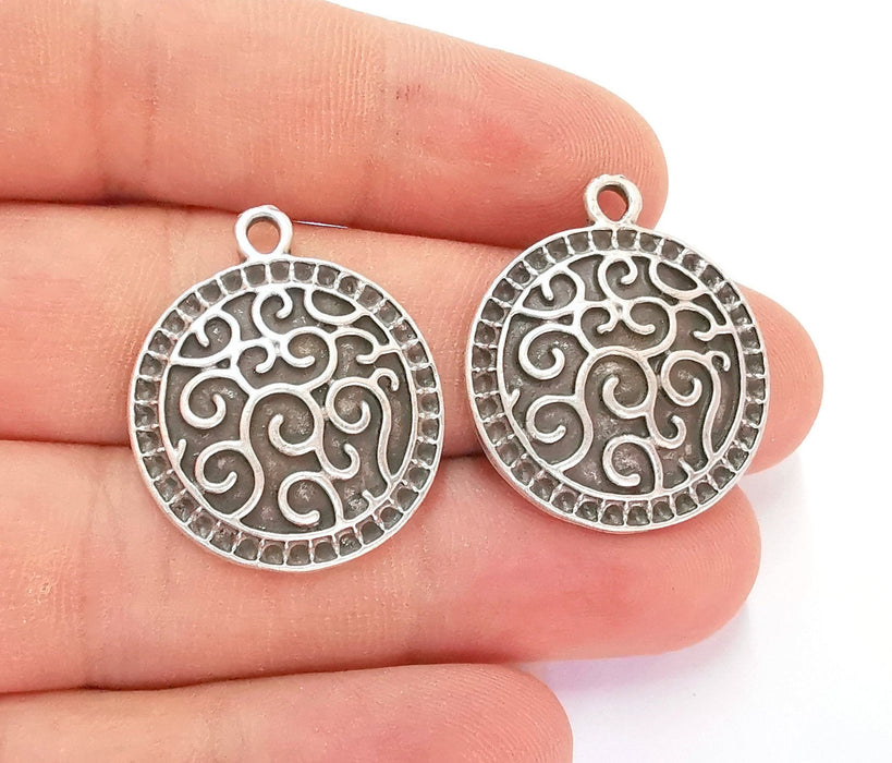 2 Silver Charms Antique Silver Plated Charms (30x25mm) G22242