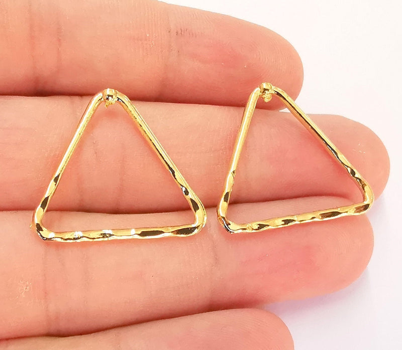10 Triangle Charms Shiny Gold Plated Findings (24mm)  G22257