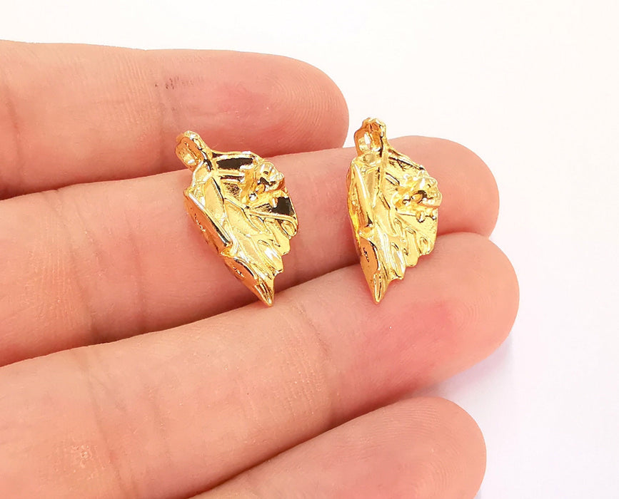 2 Leaf Charms Shiny Gold Plated Charms (32x19mm)  G22258