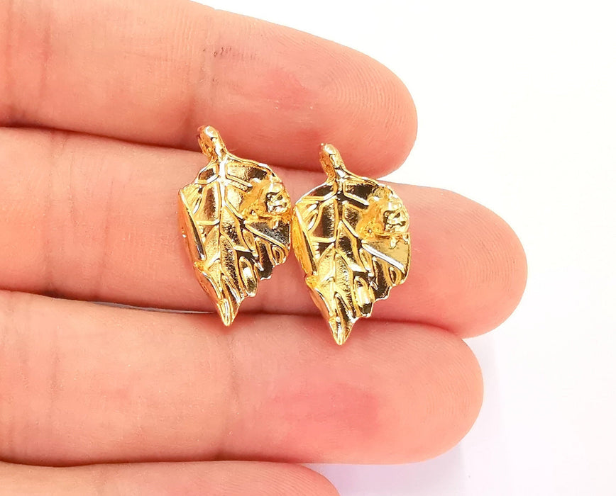 2 Leaf Charms Shiny Gold Plated Charms (32x19mm)  G22258