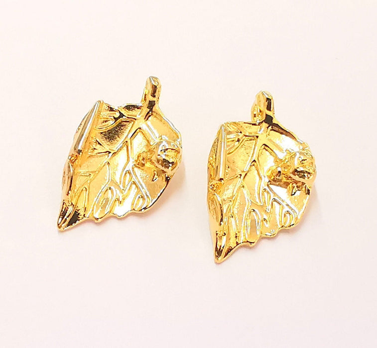 2 Leaf Charms Shiny Gold Plated Charms (32x19mm)  G22258