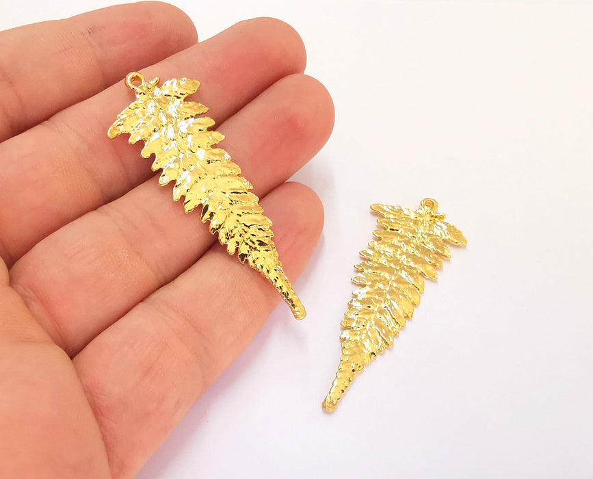 2 Leaf Charms Shiny Gold Plated Charms (57x22mm)  G22259