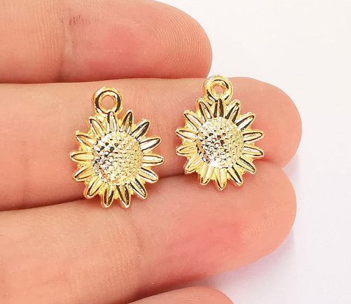 5 Sunflower Charms Shiny Gold Plated Charms (18x14mm)  G22263