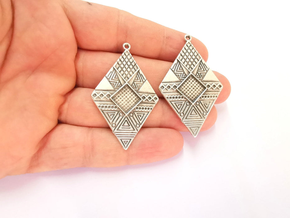 2 Silver Charms Antique Silver Plated Charms (52x32mm) (Cabochon base size 10mm square) G22267