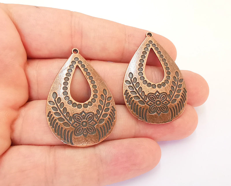 2 Drop Flower Charms Antique Copper Plated Charms (42x28mm) G22786