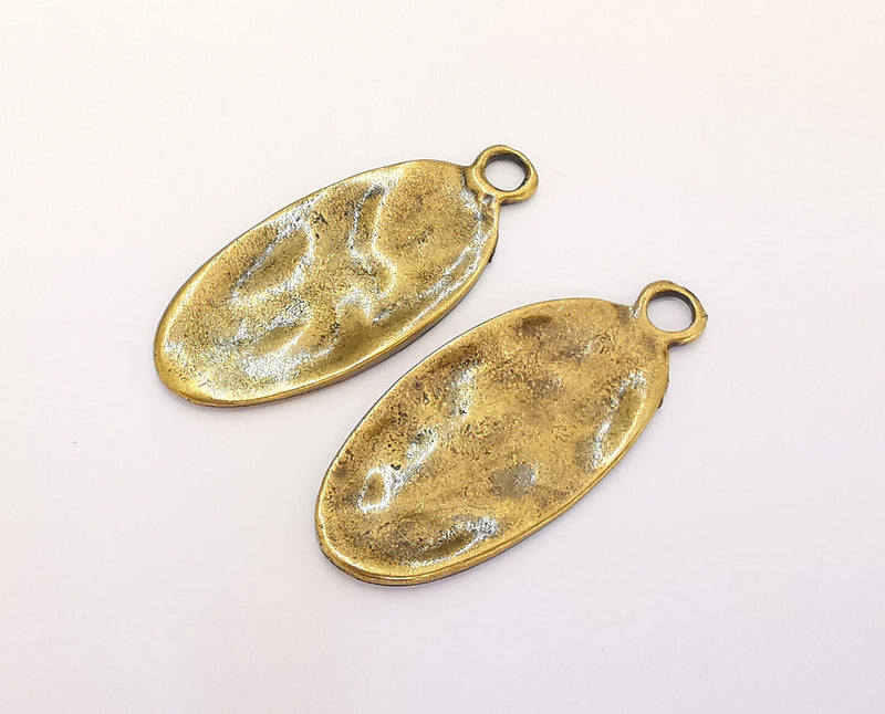 2 Hammered Oval Charms Antique Bronze Plated Charms (43x19mm) G22279