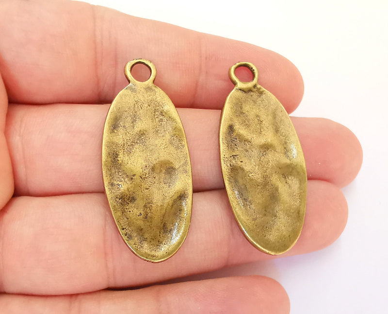 2 Hammered Oval Charms Antique Bronze Plated Charms (43x19mm) G22279