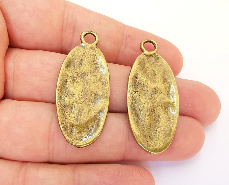 2 Hammered Oval Charms Antique Bronze Plated Charms (43x19mm) G22279