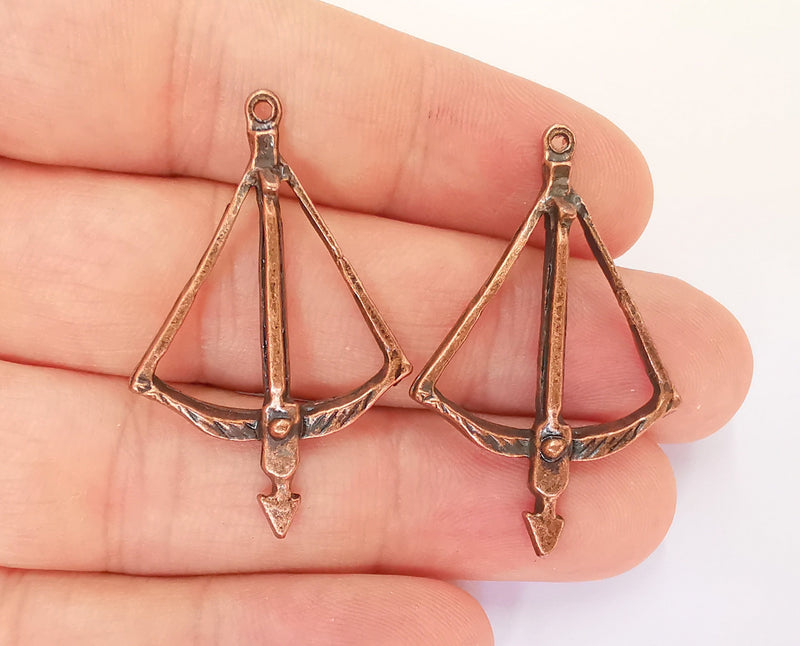 4 Crossbow Charms Antique Copper Plated Charms (41x26mm)  G22281