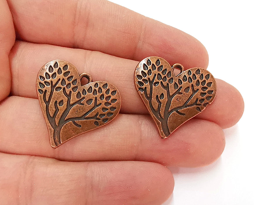 2 Heart Tree Charms Antique Copper Plated Charm (28x26mm) G21699