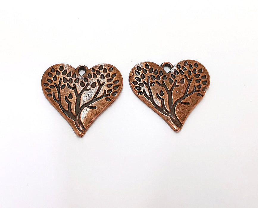 2 Heart Tree Charms Antique Copper Plated Charm (28x26mm) G21699