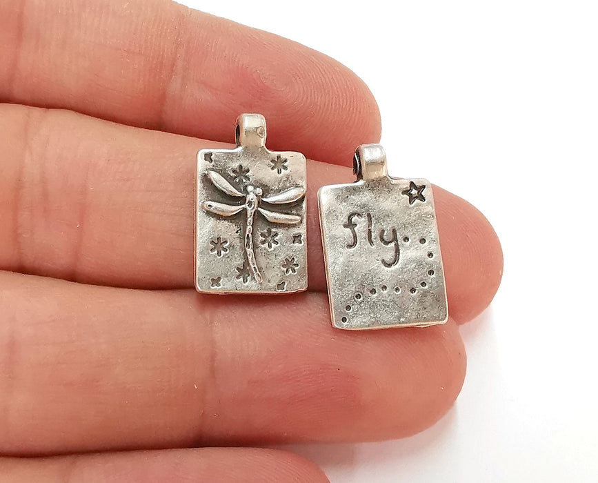 5 Dragonfly Double Sided Charms Antique Silver Plated Charm (20x12mm) G26325