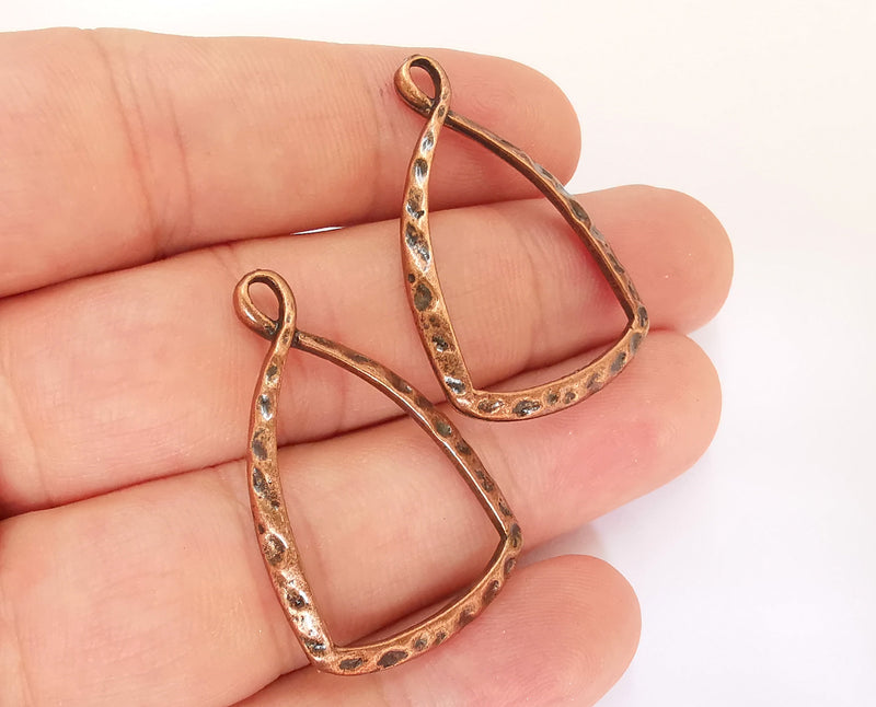 4 Copper Hammered Charms Antique Copper Plated Charms (37x24mm) G28502