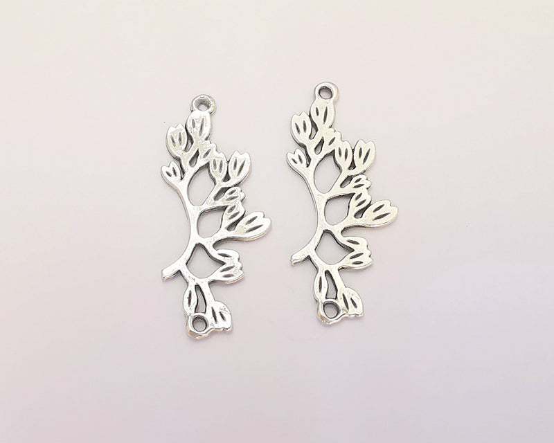 5 Leaf Branch Charms Connector Antique Silver Plated Charms (38x16mm) G22302