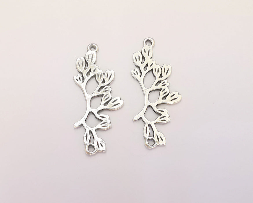 5 Leaf Branch Charms Connector Antique Silver Plated Charms (38x16mm) G22302