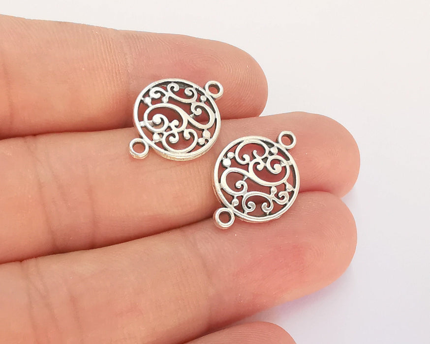 10 Round Filigree Charms Connector Antique Silver Plated Charms (20x14mm) G22304