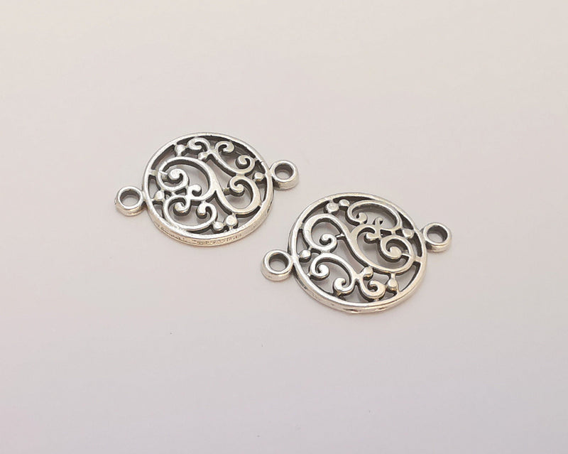 10 Round Filigree Charms Connector Antique Silver Plated Charms (20x14mm) G22304