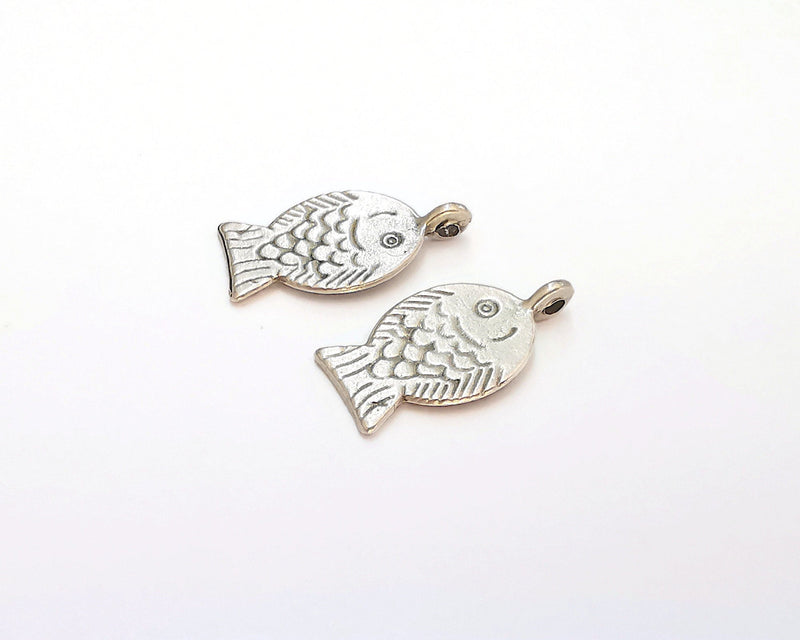 4 Fish Charms Double Sided Antique Silver Plated Charms (25x14mm) G22307